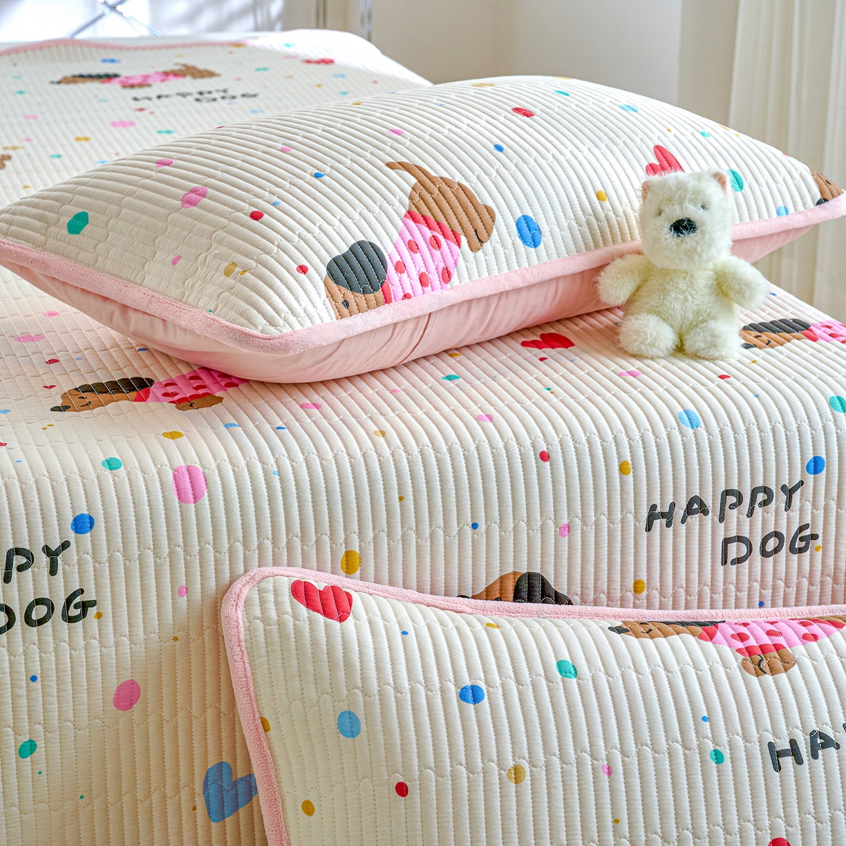 91家纺网 家纺一手货源 找家纺 X猫先生 2025新品棉加绒床盖一面全棉一面牛奶绒床盖炕盖加厚床单床垫四季款 甜心汪星人（A棉B绒）