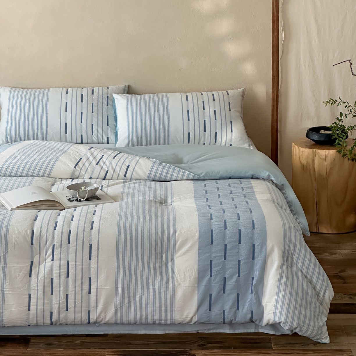 91家纺网 家纺一手货源 找家纺 （总）一加一 2025新款全棉色织简约风艾阳绒抗菌被芯