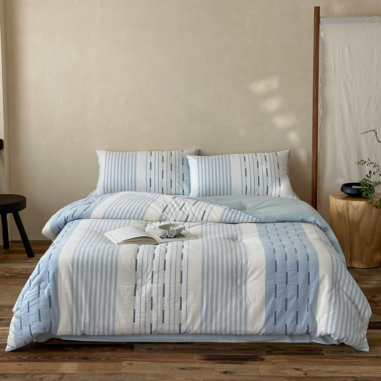 91家纺网 家纺一手货源 找家纺 （总）一加一 2025新款全棉色织简约风艾阳绒抗菌被芯