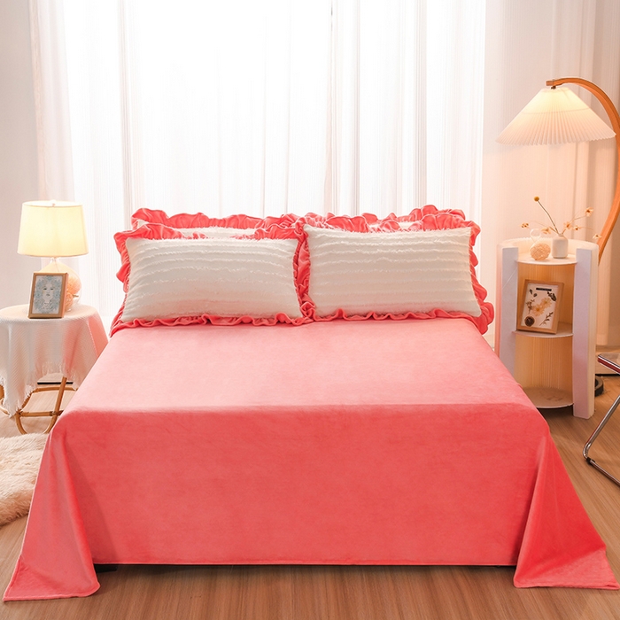 睡美人 2025新款亲肤舒适牛奶绒单品系列单床单单品床单单件床单 石榴红
