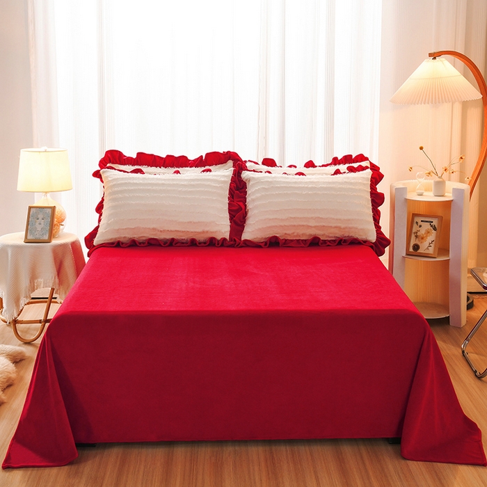 睡美人 2025新款亲肤舒适牛奶绒单品系列单床单单品床单单件床单 大红色