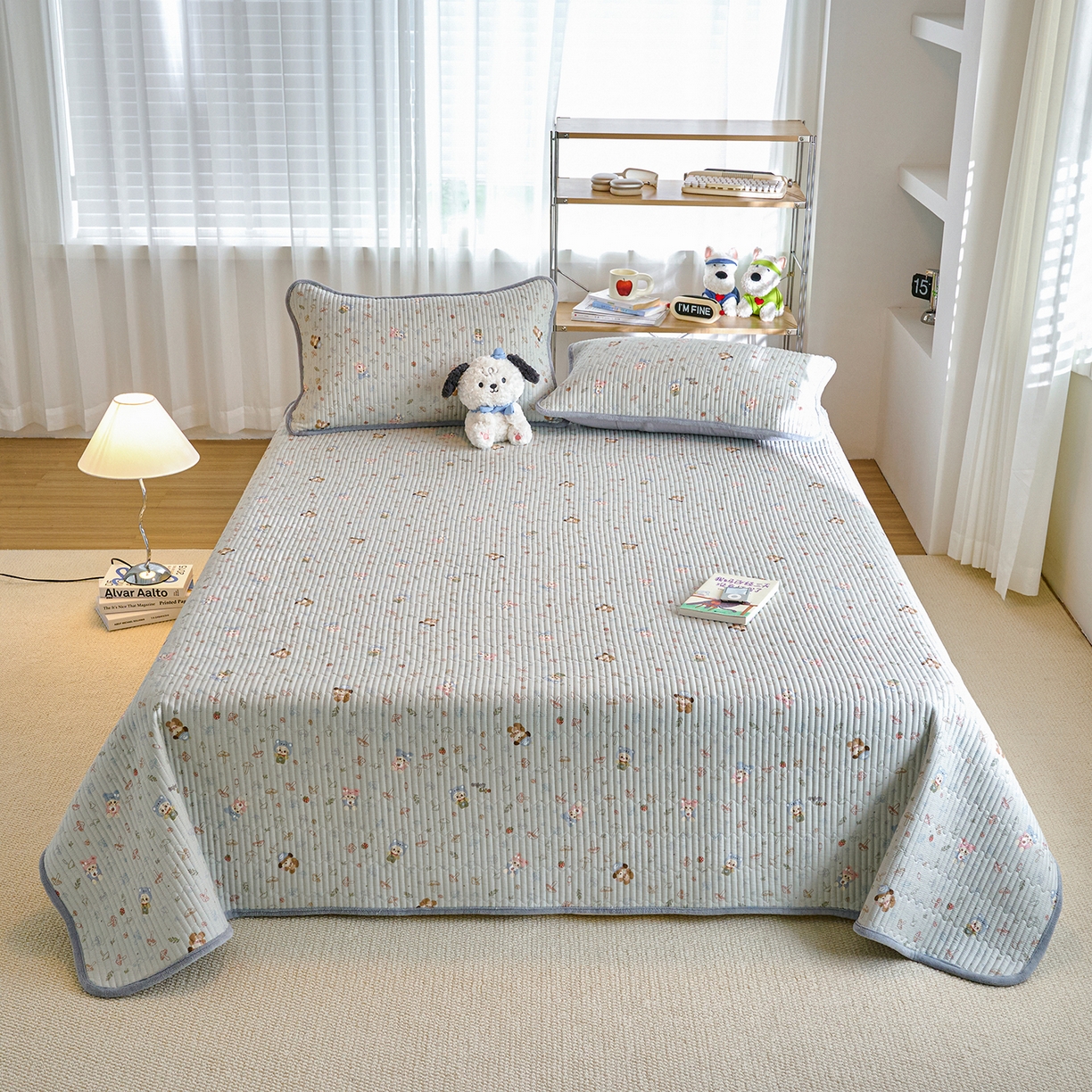 91家纺网 家纺一手货源 找家纺 X猫先生 2025新品棉加绒床盖一面全棉一面牛奶绒床盖炕盖加厚床单床垫四季款 蘑菇小镇（A棉B绒）