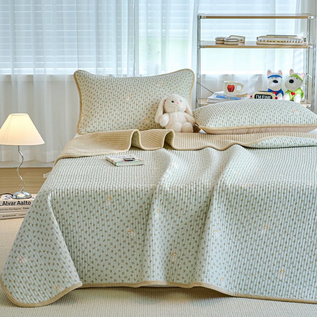 91家纺网 家纺一手货源 找家纺 X猫先生 2025新品棉加绒床盖一面全棉一面牛奶绒床盖炕盖加厚床单床垫四季款 春游兔兔（A棉B绒）