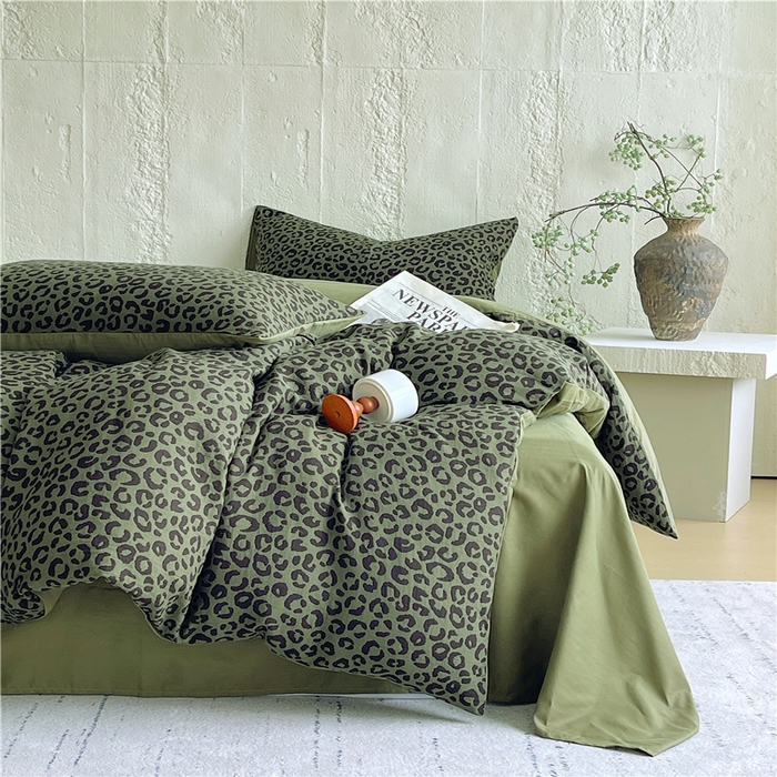 91家纺网 家纺一手货源 找家纺 佰亿莱 2026新款棉麻双层纱四件套 豹纹