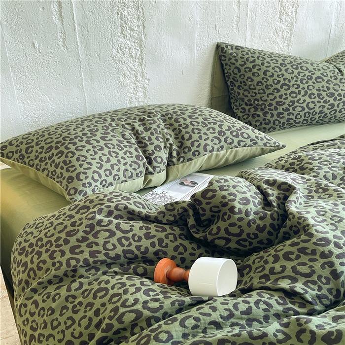 91家纺网 家纺一手货源 找家纺 佰亿莱 2026新款棉麻双层纱四件套 豹纹