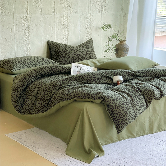 91家纺网 家纺一手货源 找家纺 佰亿莱 2026新款棉麻双层纱四件套 豹纹