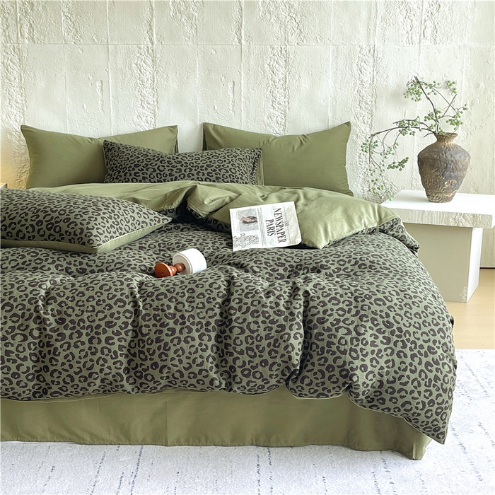 91家纺网 家纺一手货源 找家纺 佰亿莱 2026新款棉麻双层纱四件套 豹纹