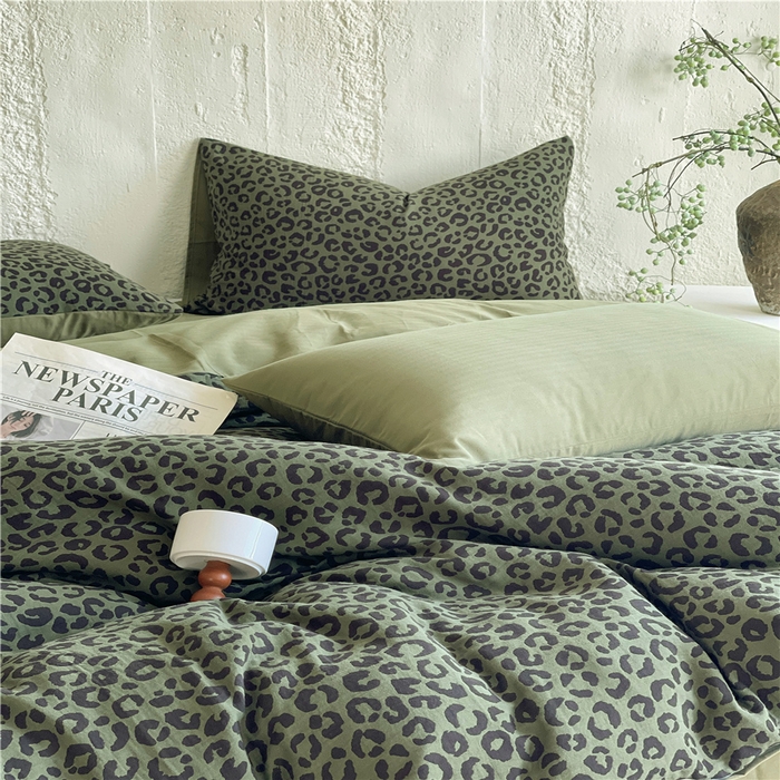 91家纺网 家纺一手货源 找家纺 佰亿莱 2026新款棉麻双层纱四件套 豹纹