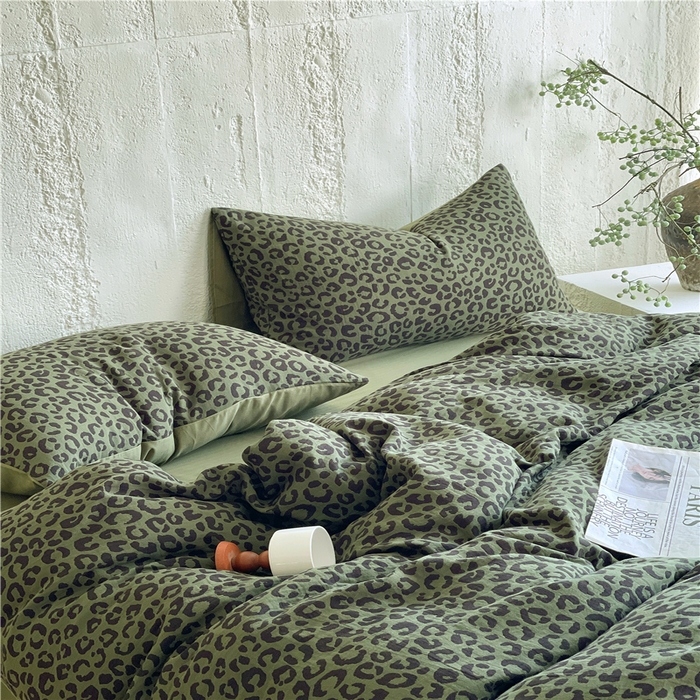 91家纺网 家纺一手货源 找家纺 佰亿莱 2026新款棉麻双层纱四件套 豹纹