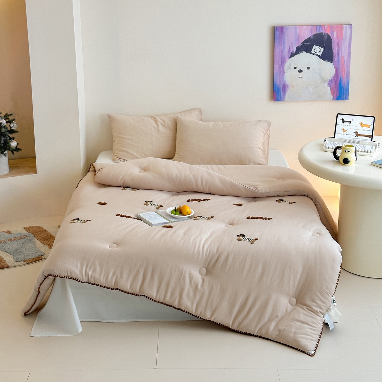 91家纺网 家纺一手货源 找家纺 （总）一加一 2025新款全棉双层皱皱纱毛巾绣抗菌大豆被芯