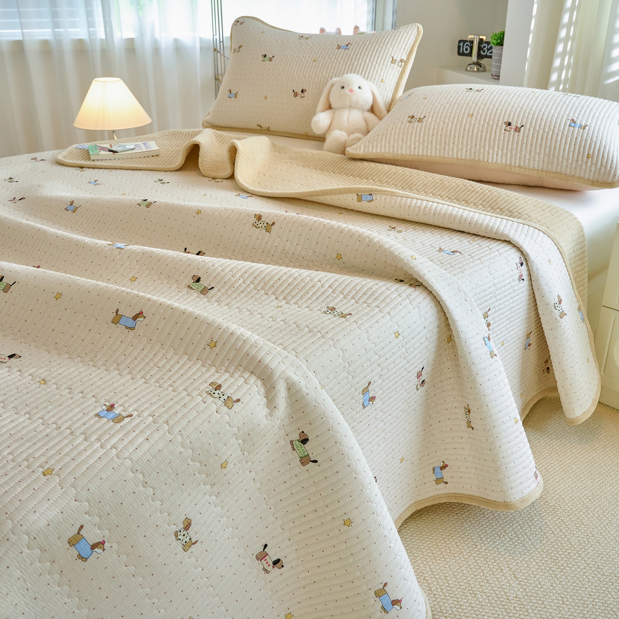 X猫先生 2025新品棉加绒床盖一面全棉一面牛奶绒床盖炕盖加厚床单床垫四季款 星星柯基（A棉B绒）