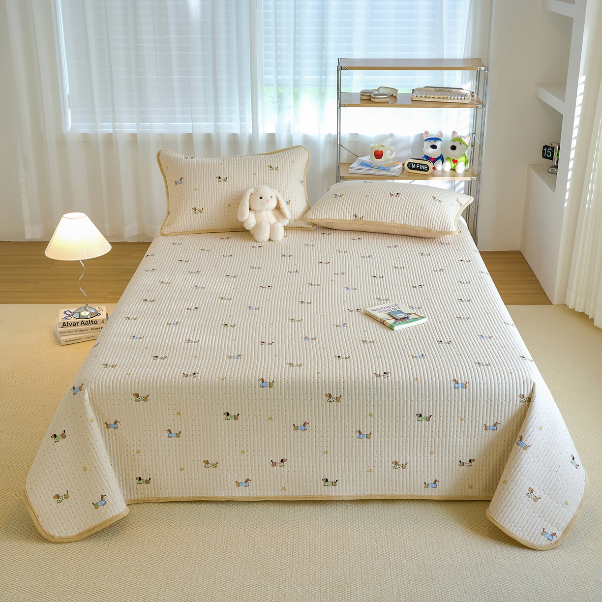 91家纺网 家纺一手货源 找家纺 X猫先生 2025新品棉加绒床盖一面全棉一面牛奶绒床盖炕盖加厚床单床垫四季款 星星柯基（A棉B绒）