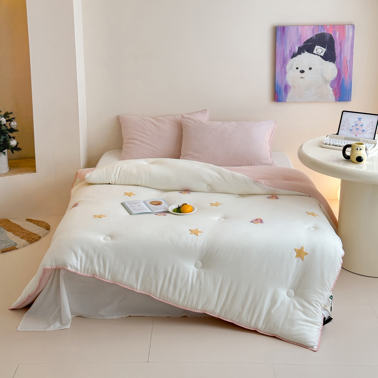 91家纺网 家纺一手货源 找家纺 （总）一加一 2025新款全棉双层皱皱纱毛巾绣抗菌大豆被芯