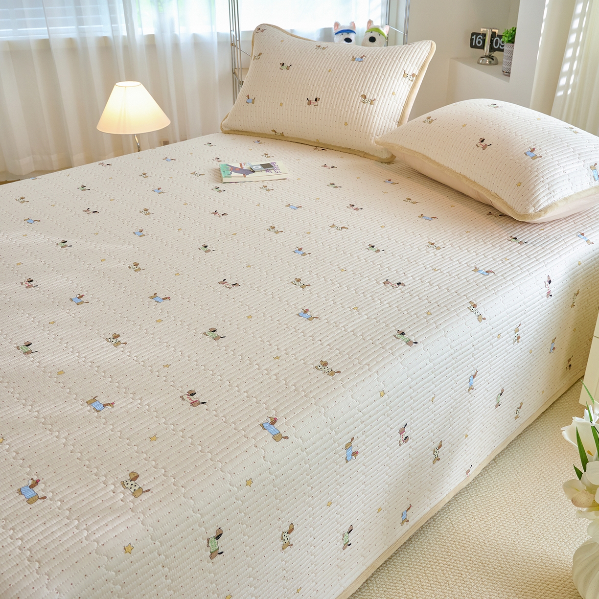 91家纺网 家纺一手货源 找家纺 X猫先生 2025新品棉加绒床盖一面全棉一面牛奶绒床盖炕盖加厚床单床垫四季款 星星柯基（A棉B绒）