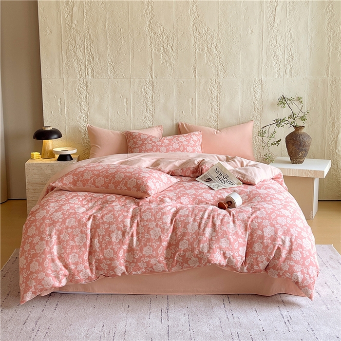 佰亿莱 2026新款棉麻双层纱四件套 卡罗拉-粉