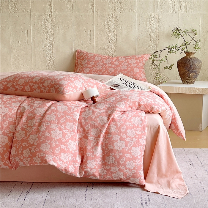 91家纺网 家纺一手货源 找家纺 佰亿莱 2026新款棉麻双层纱四件套 卡罗拉-粉