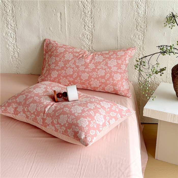 91家纺网 家纺一手货源 找家纺 佰亿莱 2026新款棉麻双层纱四件套 卡罗拉-粉