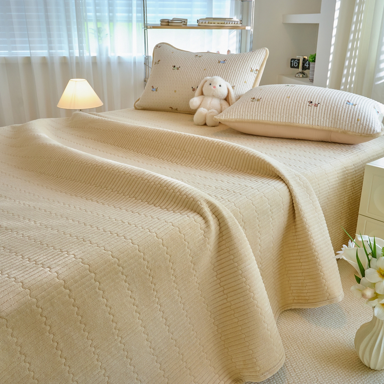 91家纺网 家纺一手货源 找家纺 X猫先生 2025新品棉加绒床盖一面全棉一面牛奶绒床盖炕盖加厚床单床垫四季款 星星柯基（A棉B绒）