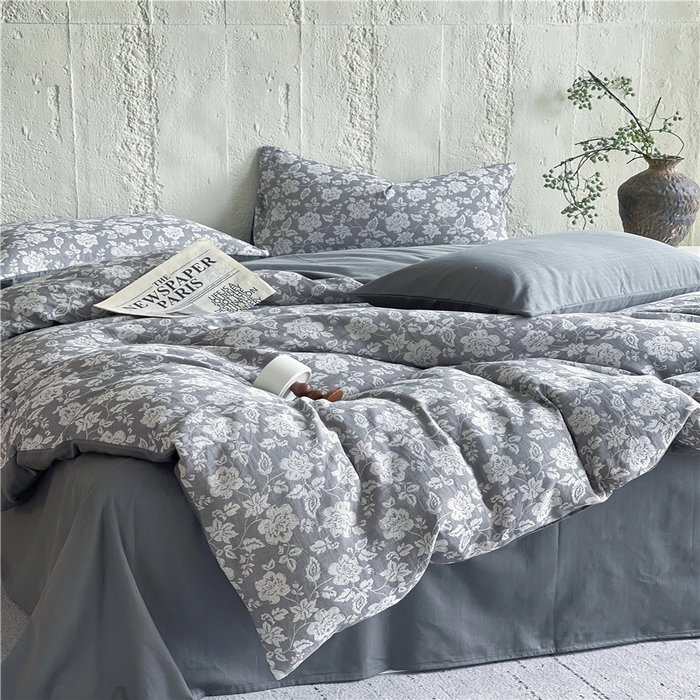 91家纺网 家纺一手货源 找家纺 佰亿莱 2026新款棉麻双层纱四件套 卡罗拉-灰