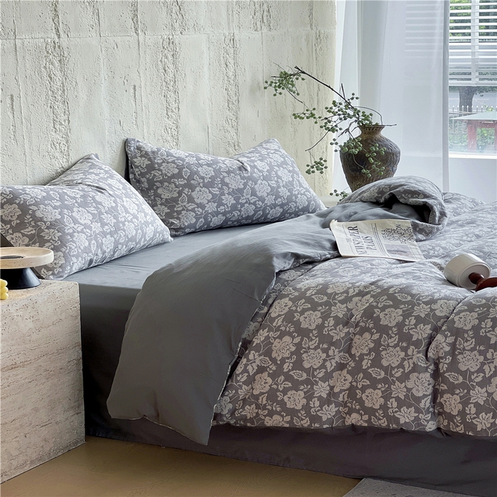 91家纺网 家纺一手货源 找家纺 佰亿莱 2026新款棉麻双层纱四件套 卡罗拉-灰