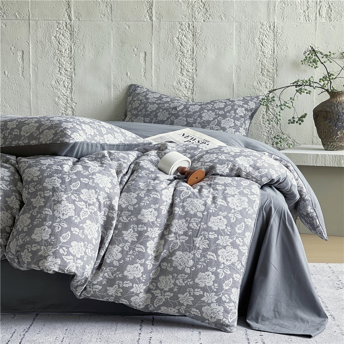 91家纺网 家纺一手货源 找家纺 佰亿莱 2026新款棉麻双层纱四件套 卡罗拉-灰