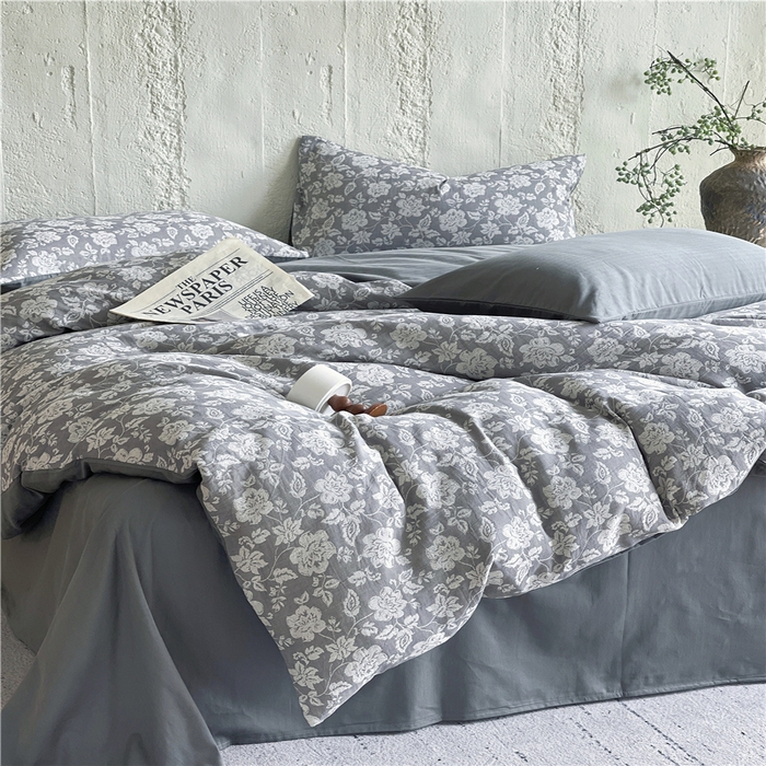 91家纺网 家纺一手货源 找家纺 佰亿莱 2026新款棉麻双层纱四件套 卡罗拉-灰