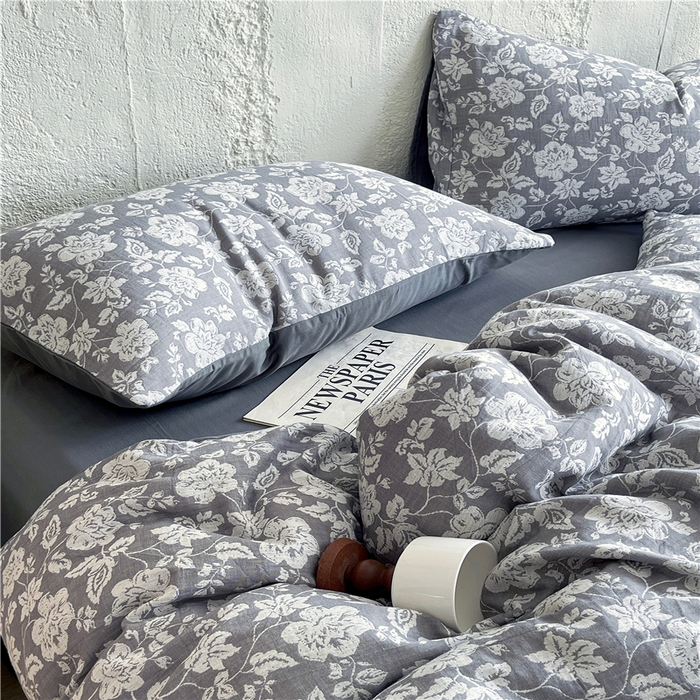 91家纺网 家纺一手货源 找家纺 佰亿莱 2026新款棉麻双层纱四件套 卡罗拉-灰