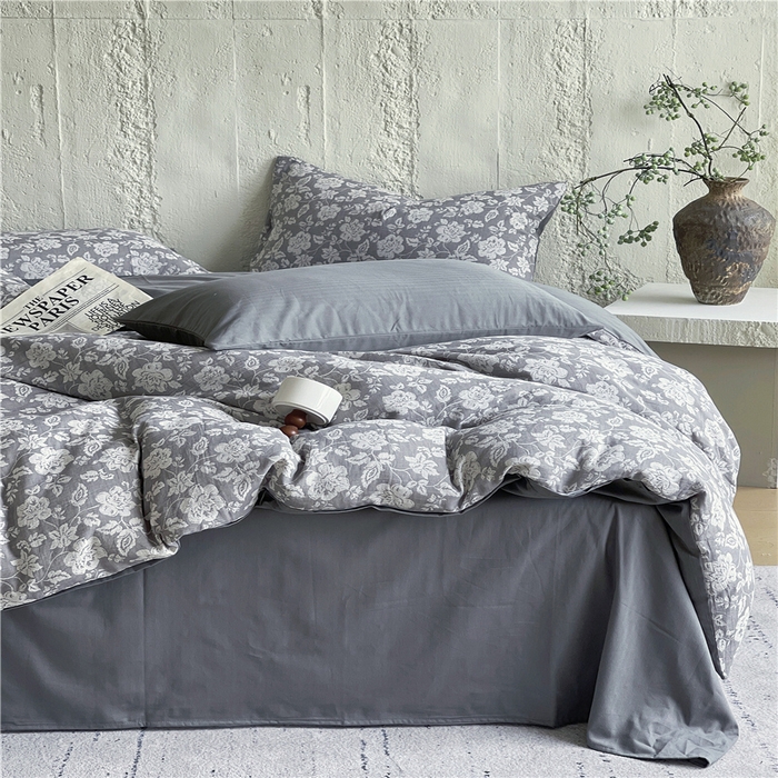 91家纺网 家纺一手货源 找家纺 佰亿莱 2026新款棉麻双层纱四件套 卡罗拉-灰