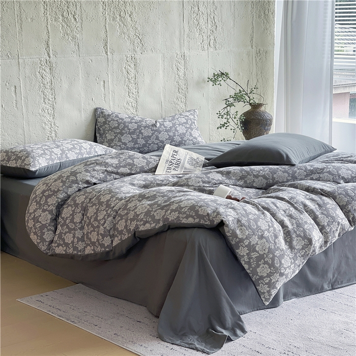 91家纺网 家纺一手货源 找家纺 佰亿莱 2026新款棉麻双层纱四件套 卡罗拉-灰