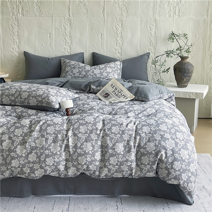 91家纺网 家纺一手货源 找家纺 佰亿莱 2026新款棉麻双层纱四件套 卡罗拉-灰