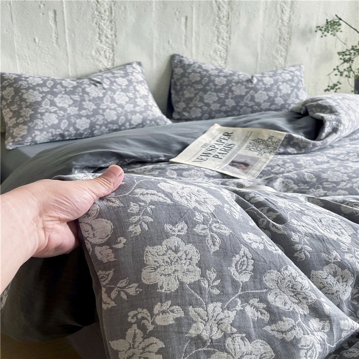 91家纺网 家纺一手货源 找家纺 佰亿莱 2026新款棉麻双层纱四件套 卡罗拉-灰