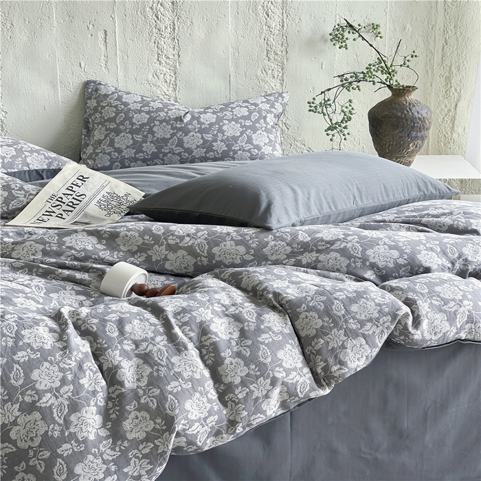 91家纺网 家纺一手货源 找家纺 佰亿莱 2026新款棉麻双层纱四件套 卡罗拉-灰