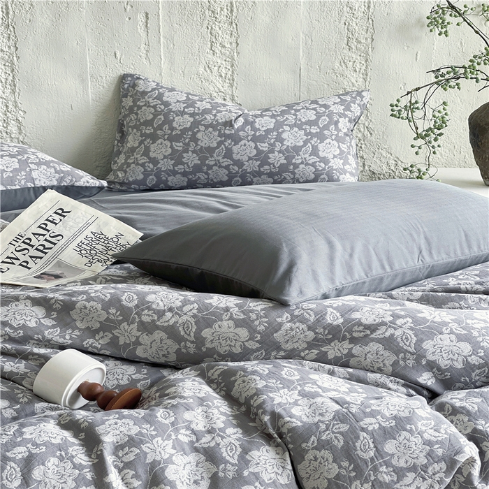 91家纺网 家纺一手货源 找家纺 佰亿莱 2026新款棉麻双层纱四件套 卡罗拉-灰