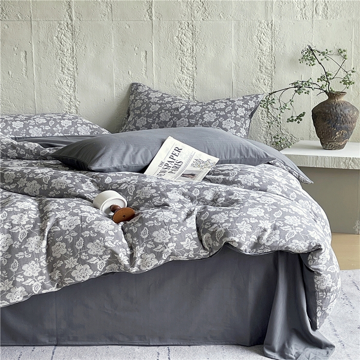 91家纺网 家纺一手货源 找家纺 佰亿莱 2026新款棉麻双层纱四件套 卡罗拉-灰