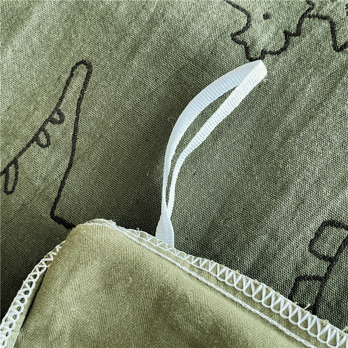 91家纺网 家纺一手货源 找家纺 佰亿莱 2026新款棉麻双层纱四件套 恐龙-绿