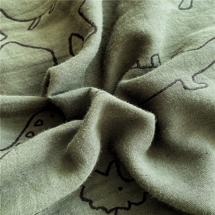 91家纺网 家纺一手货源 找家纺 佰亿莱 2026新款棉麻双层纱四件套 恐龙-绿