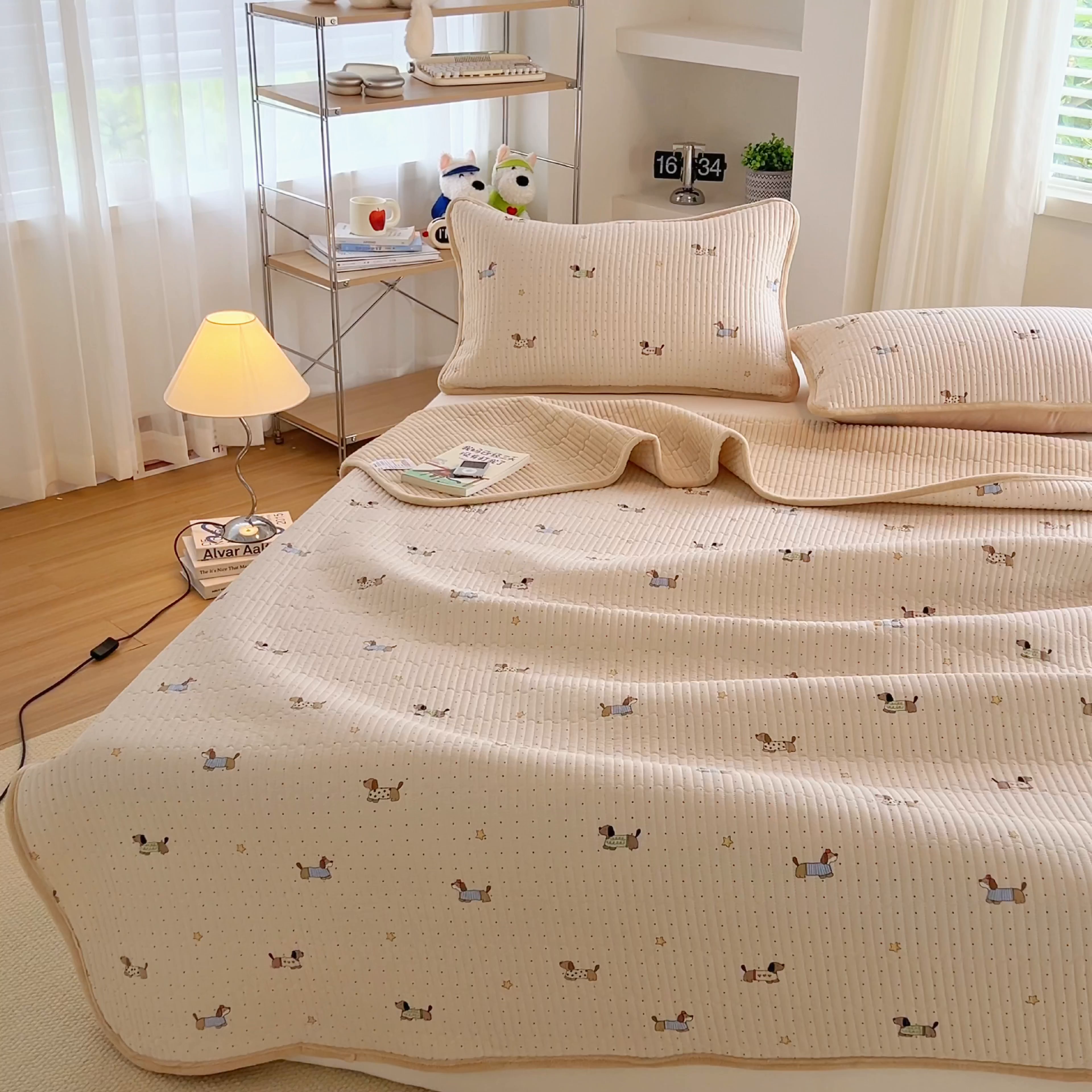 91家纺网 家纺一手货源 找家纺 X猫先生 2025新品棉加绒床盖一面全棉一面牛奶绒床盖炕盖加厚床单床垫四季款 星星柯基（A棉B绒）