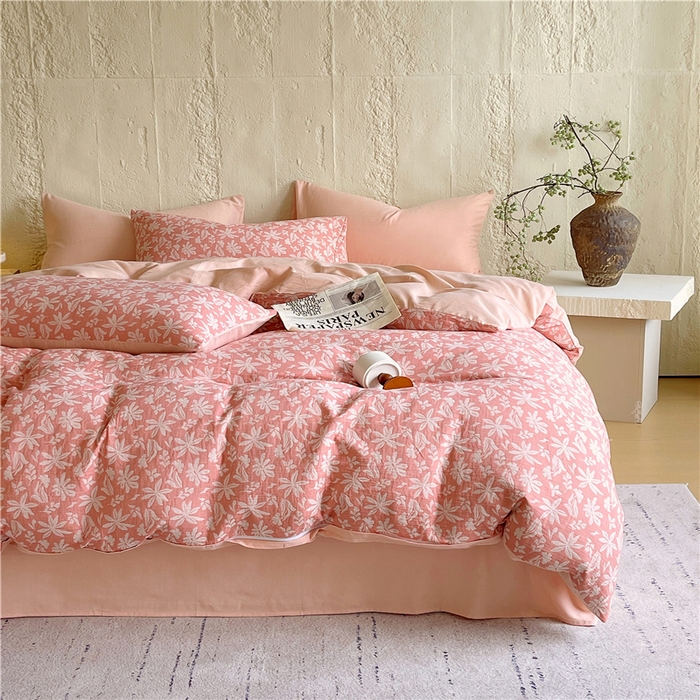 91家纺网 家纺一手货源 找家纺 佰亿莱 2026新款棉麻双层纱四件套 茉莉-粉