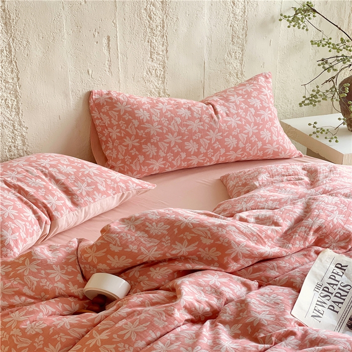 91家纺网 家纺一手货源 找家纺 佰亿莱 2026新款棉麻双层纱四件套 茉莉-粉