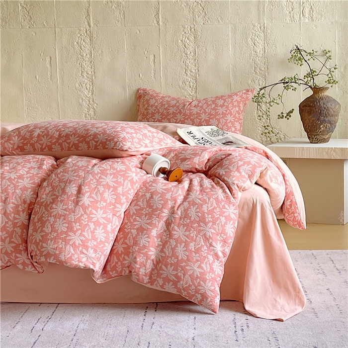 91家纺网 家纺一手货源 找家纺 佰亿莱 2026新款棉麻双层纱四件套 茉莉-粉