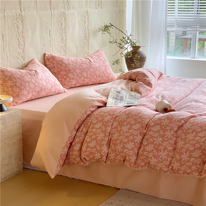 91家纺网 家纺一手货源 找家纺 佰亿莱 2026新款棉麻双层纱四件套 茉莉-粉