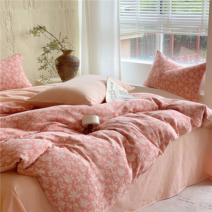 91家纺网 家纺一手货源 找家纺 佰亿莱 2026新款棉麻双层纱四件套 茉莉-粉