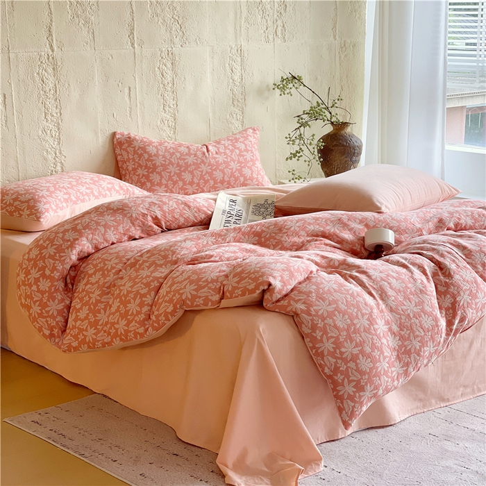 91家纺网 家纺一手货源 找家纺 佰亿莱 2026新款棉麻双层纱四件套 茉莉-粉