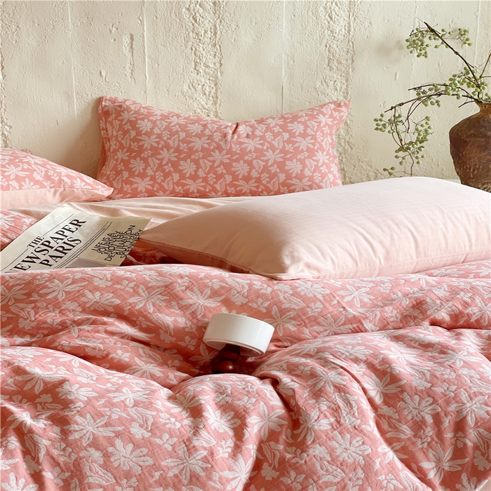 91家纺网 家纺一手货源 找家纺 佰亿莱 2026新款棉麻双层纱四件套 茉莉-粉