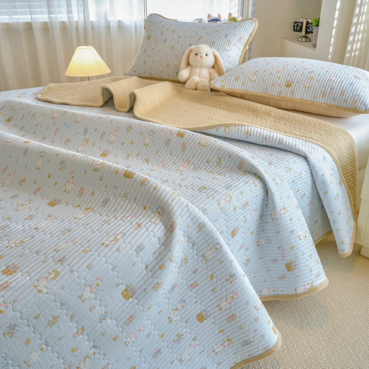 X猫先生 2025新品棉加绒床盖一面全棉一面牛奶绒床盖炕盖加厚床单床垫四季款 萌萌鸭（A棉B绒）