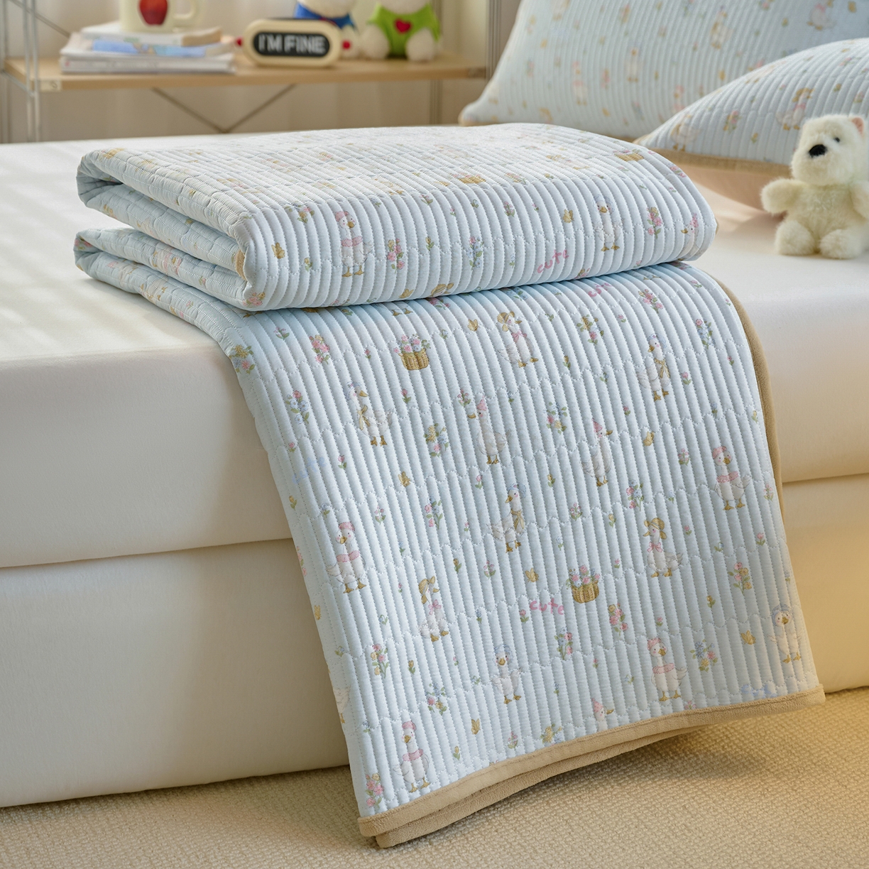 91家纺网 家纺一手货源 找家纺 X猫先生 2025新品棉加绒床盖一面全棉一面牛奶绒床盖炕盖加厚床单床垫四季款 萌萌鸭（A棉B绒）