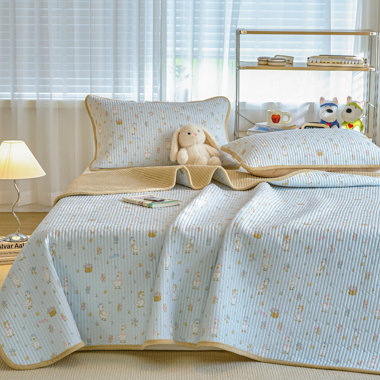 91家纺网 家纺一手货源 找家纺 X猫先生 2025新品棉加绒床盖一面全棉一面牛奶绒床盖炕盖加厚床单床垫四季款 萌萌鸭（A棉B绒）