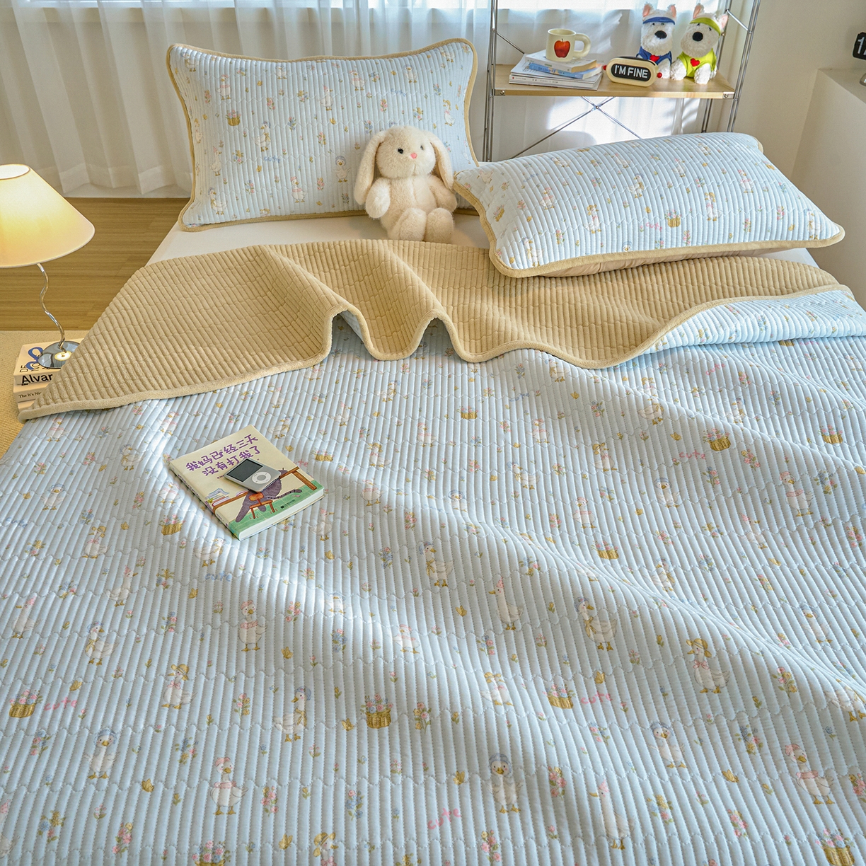 91家纺网 家纺一手货源 找家纺 X猫先生 2025新品棉加绒床盖一面全棉一面牛奶绒床盖炕盖加厚床单床垫四季款 萌萌鸭（A棉B绒）