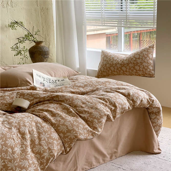 91家纺网 家纺一手货源 找家纺 佰亿莱 2026新款棉麻双层纱四件套 茉莉-卡其