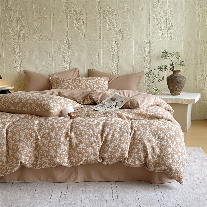 91家纺网 家纺一手货源 找家纺 佰亿莱 2026新款棉麻双层纱四件套 茉莉-卡其